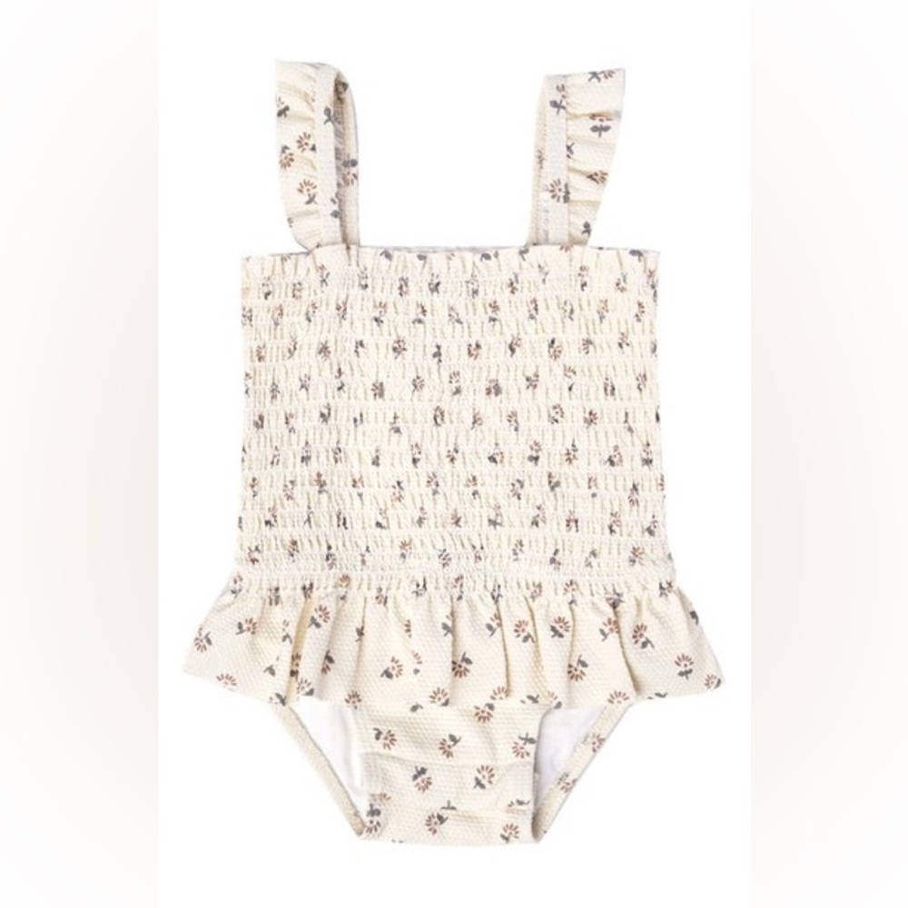 Quincy Mae floral smocked one piece in ivory baby 0-3 mos